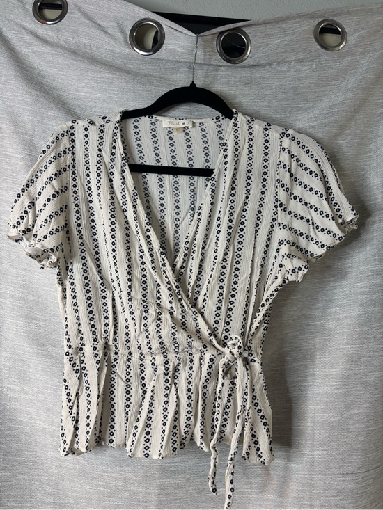 Blush Tops - Blush Cream and Black Striped Wrap Blouse